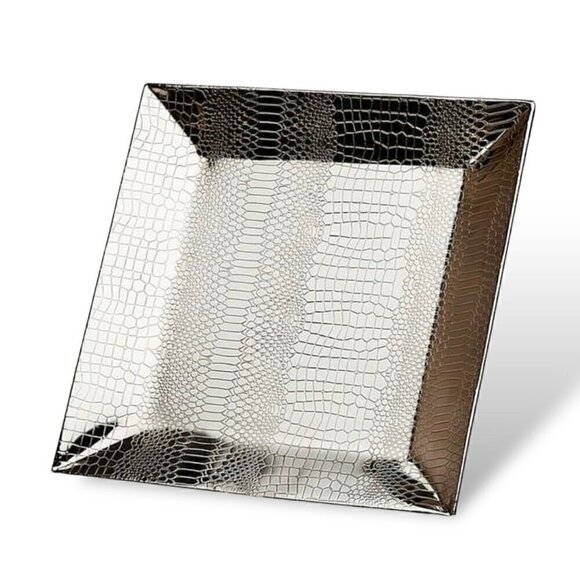 NWT GODINGER Square Silver Tray Snape Pattern Stainless Steel Minimalist - Picture 1 of 10